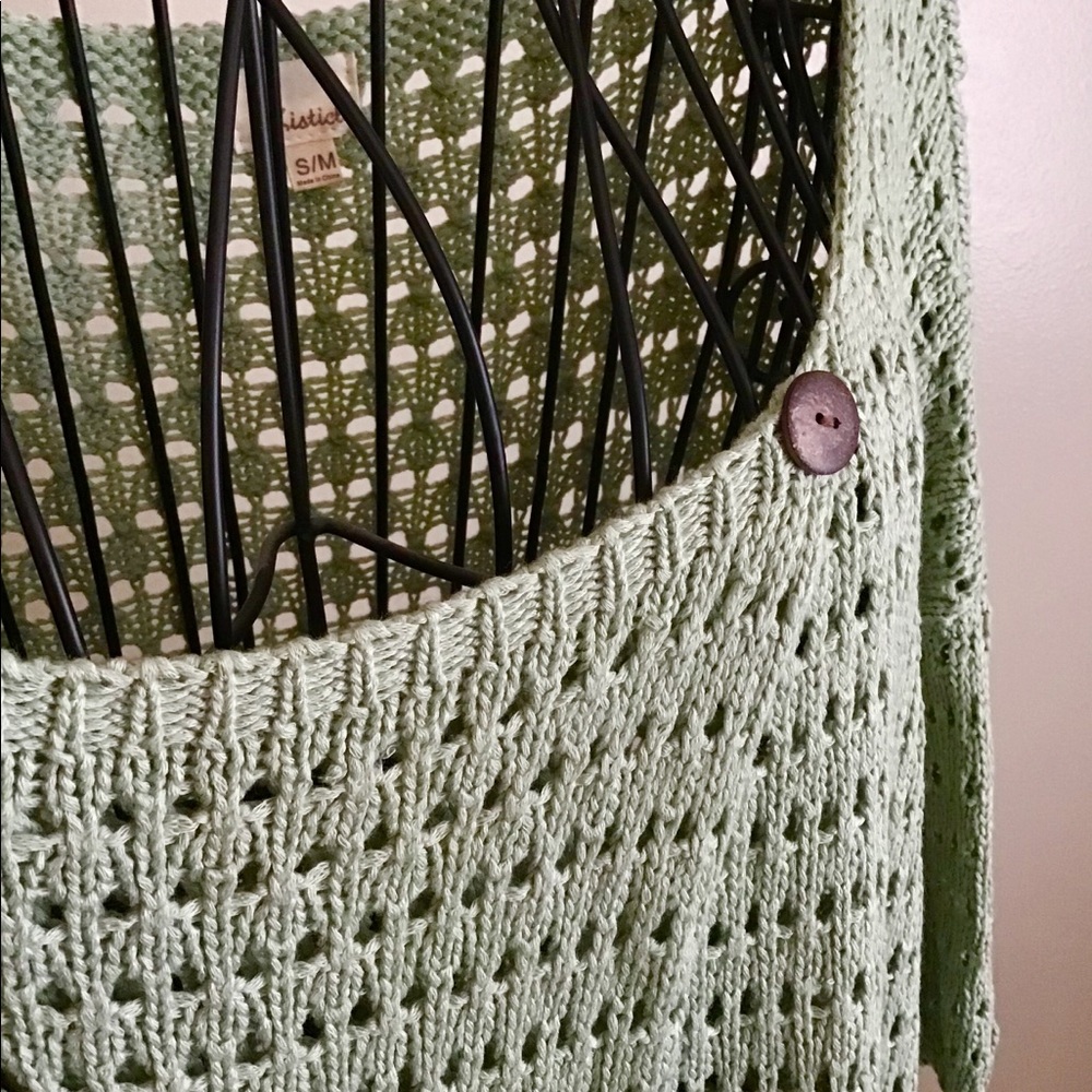 LISTICLE open knit elbow sleeve cardigan sweater - Picture 5 of 8